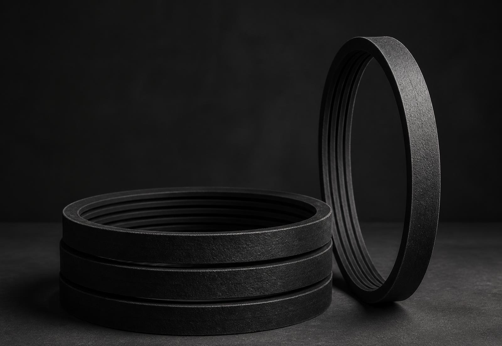 Stack of industrial rubber V-belts
